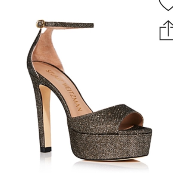 STUART WEITZMAN DISCO ANKLE STRAP PLATFORM SANDALS IN NEW PYRITE - Picture 1 of 8
